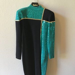 St Johns Evening Dress, Sequin Cocktail Dress, Size 12, Green and Black